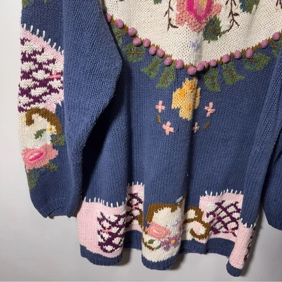 Vintage Bronte Knitted by Hand Cottagecore Granny Floral Sweater Size Large - Picture 5 of 16